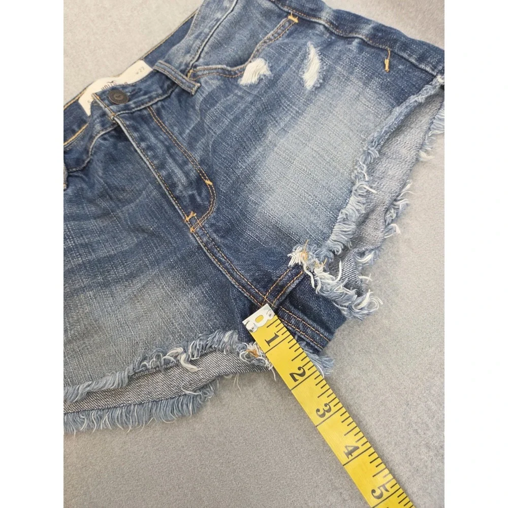 Hollister 5 Jean Shorts Frayed Denim Seagull Logo Vintage Distressed Boho Grunge - Picture 7 of 8